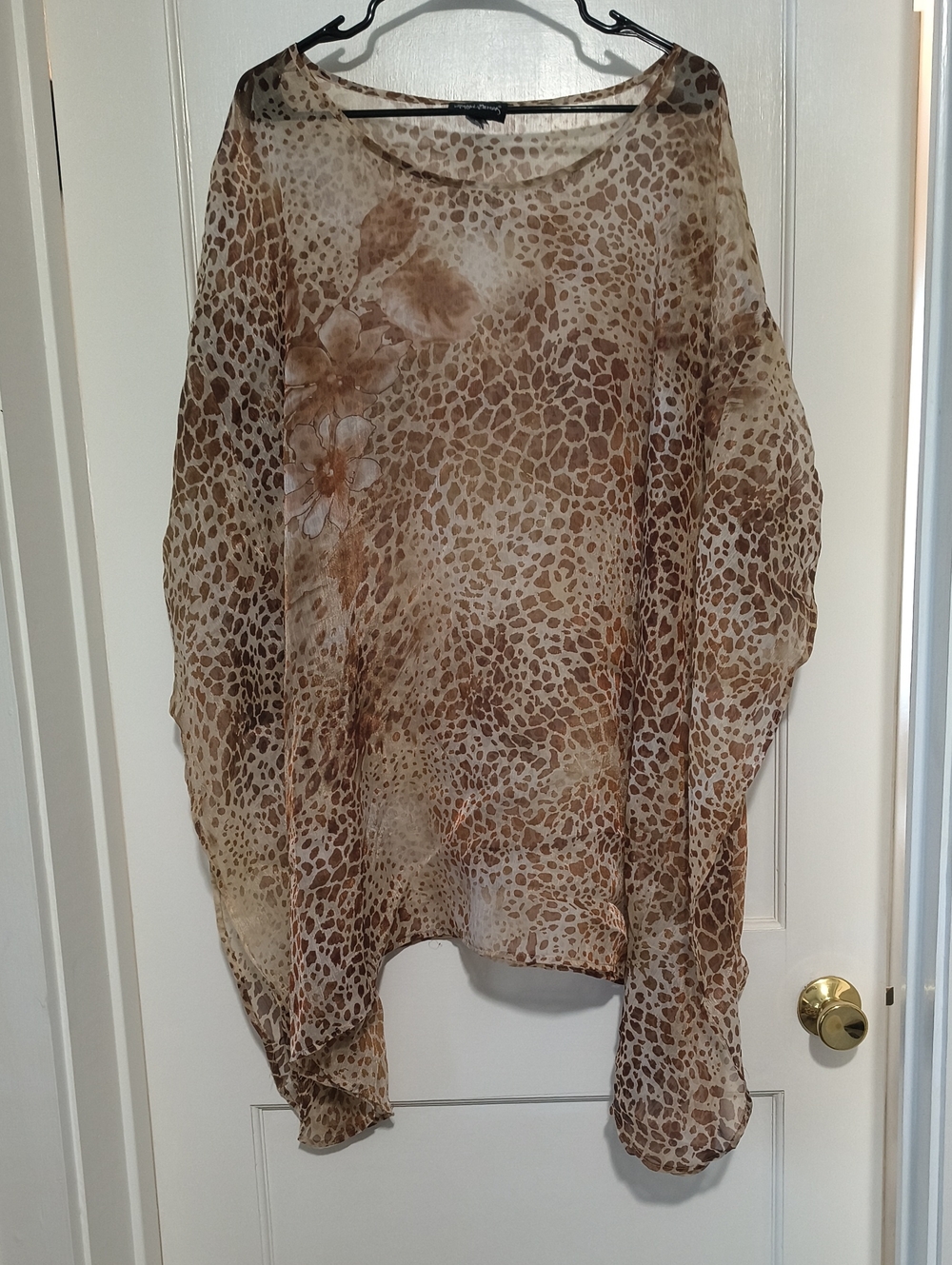 Maggie Barnes Sheer Leopard-Spot Blouse in Beige and Brown